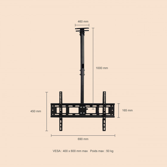 Support plafond télescopique pour écran de 32'' à 65''