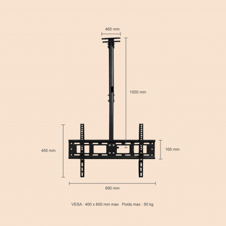 Support plafond télescopique pour écran de 32'' à 65''