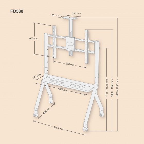 Support mobile pour écran ajustable en hauteur du 55" au 100" Model-FD580