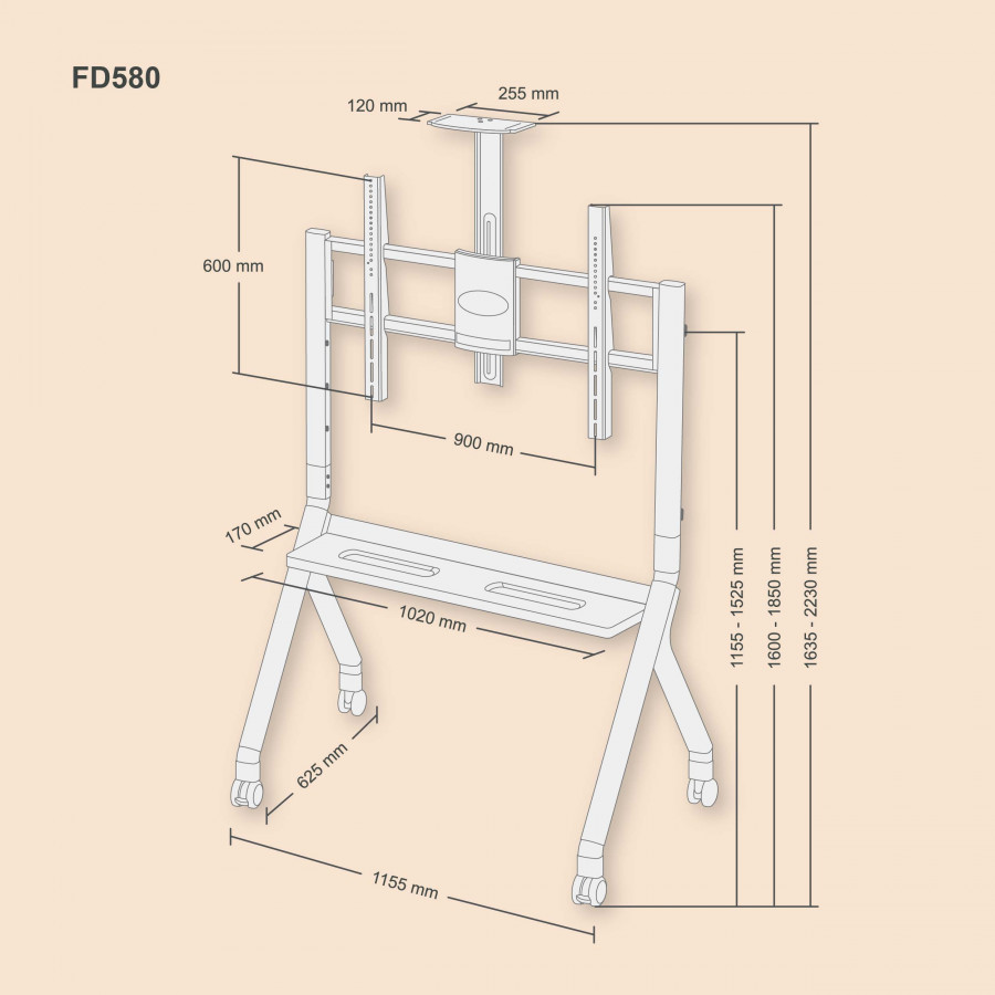 Support mobile pour écran ajustable en hauteur du 55" au 100" Model-FD580